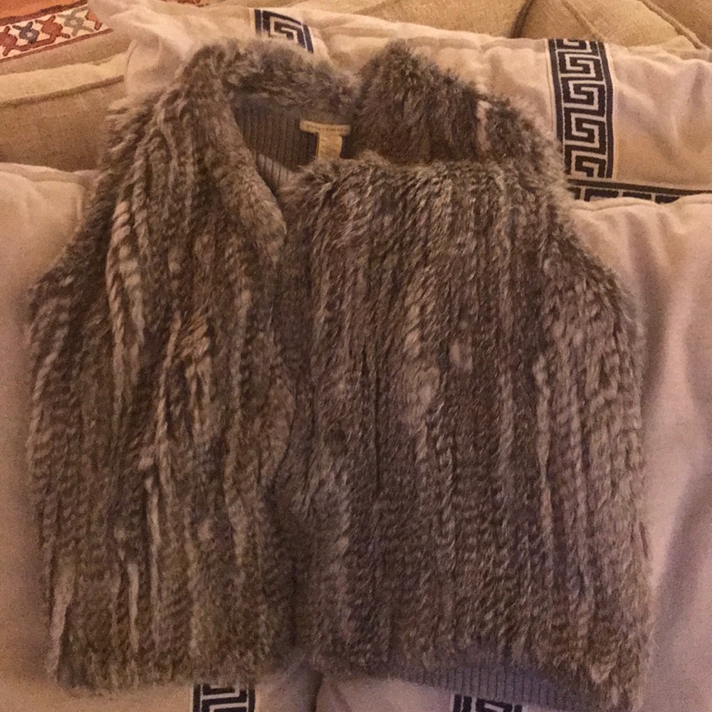 White and Warren rabbit fur vest